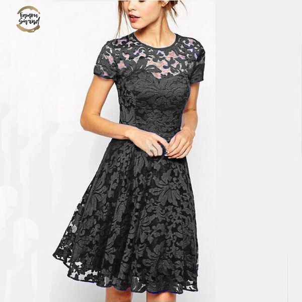 

5xl plus size dress fashion women sweet hallow out lace dress party princess slim summer dresses vestidos red blue, Black;gray