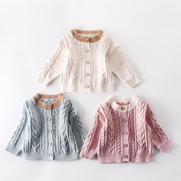 

baby knitted twist cardigan children candy color button long sleeve sweater pure color winter warm out wear baby clothing wy243q, Blue