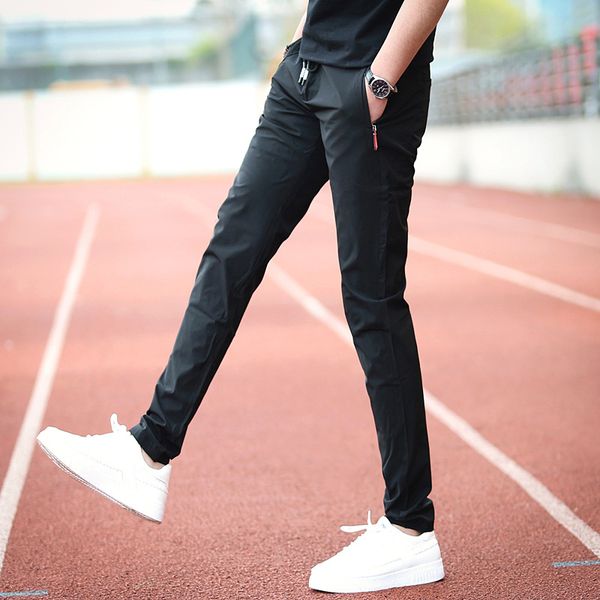 

brand men pants elastic waist men casual pants comfortable spring summer sporting joggers trousers breathable, Black
