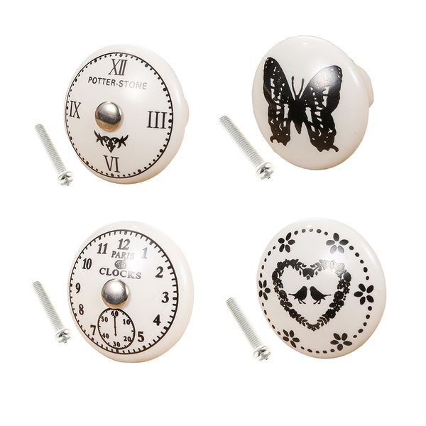 

4pcs ceramic clock cabinet door knobs handle cupboard furniture decorations