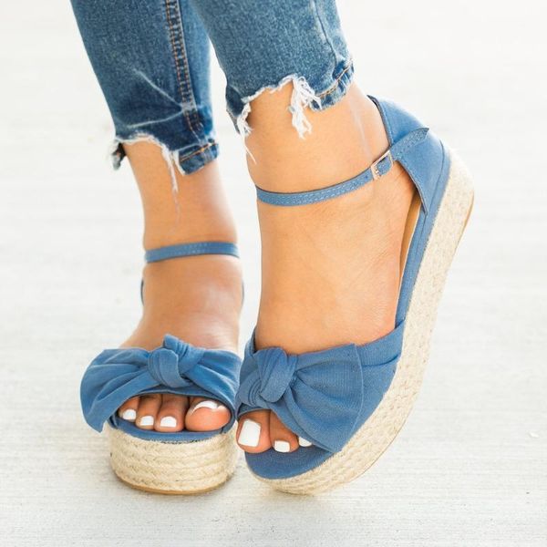 

sandals women wedges shoes bow-knot mid heels sandals summer 2020 flop chaussures femme platform sandalia feminina, Black