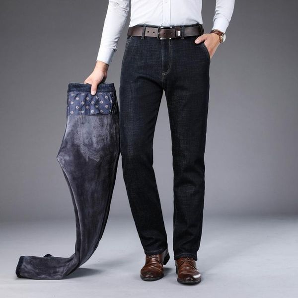 

men's winter cotton casual jeans business casual stretch slim classic pencile pants menswear straight trousers business jeans, Blue