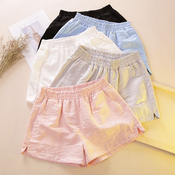

harajuku bf summer shorts women elastic high waist wide leg shorts female sweatpants casaul short femme beach c5395, White;black
