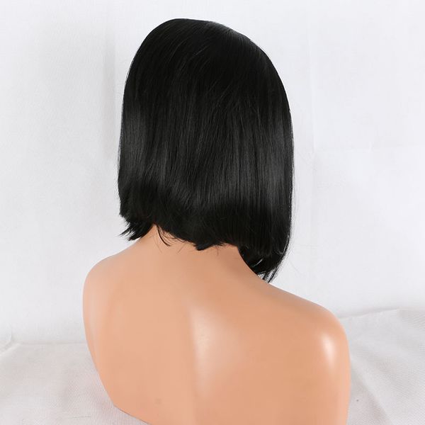 

short straight bob lace front wig black heat resistant fiber natural hairline middle parting for women wigs fashion