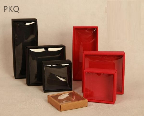 

20pcs foldable kraft paper box retro diy gift paperboard box jewelry craft soap cake storage boxes with clear window