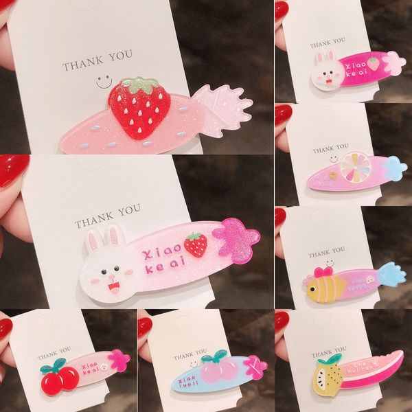 

children's cute cartoon girl sweet fruit headdress fruit bb hairpin headdress hipster bangs hairpin, Slivery;white