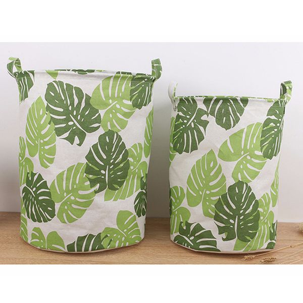 

Waterproof Laundry Hamper Folding Clothes Storage Baskets Green Leaves Home Decoration Storage Barrel Organizer Basket