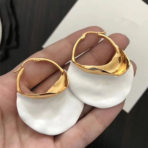 

irregular metal basket large hoop earrings for women big white enamel statement huggie earrings nickel holesale bijoux 2019, Golden;silver