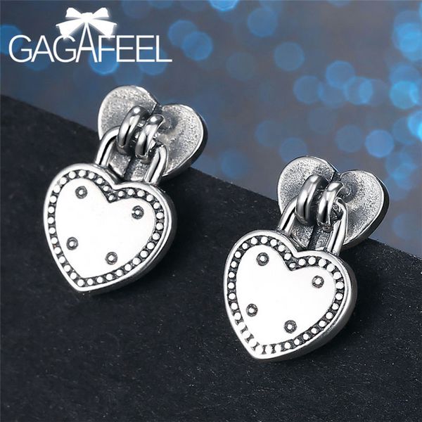 

gagafeel romantic heart stud earrings creative love lock 925 sterling silver earrings for women elegant jewelry gift, Golden;silver