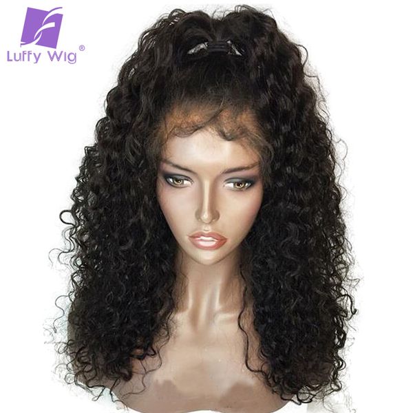 

luffy curly pre plucked hairline glueless full lace human hair wigs for black women non remy brazilian hair 12"-24" 130 density