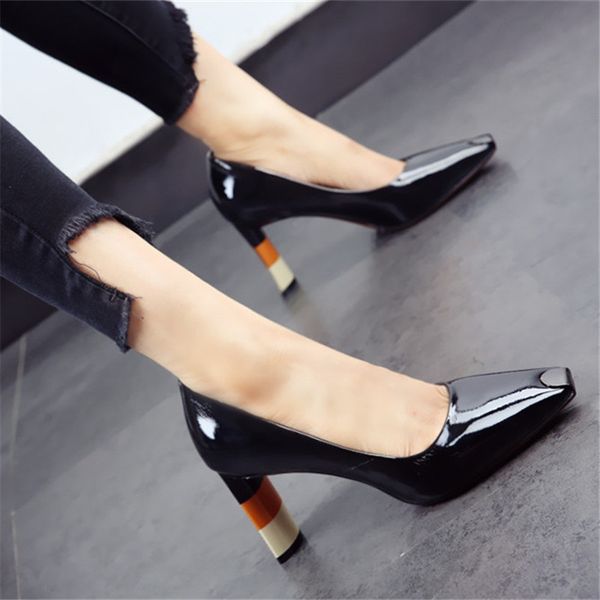

colored heel fashion women high heel shoes metal square toe girls party wedding shoes spring women pumps high heels r1-18, Black