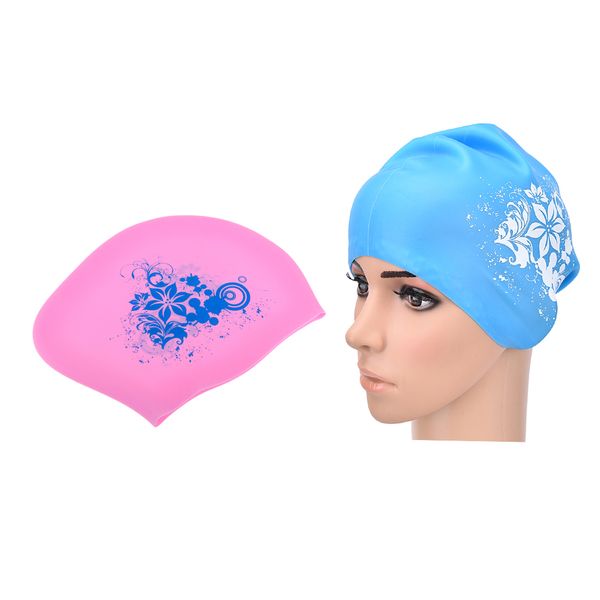 

2 piece swim cap elastic silicone swim caps pink