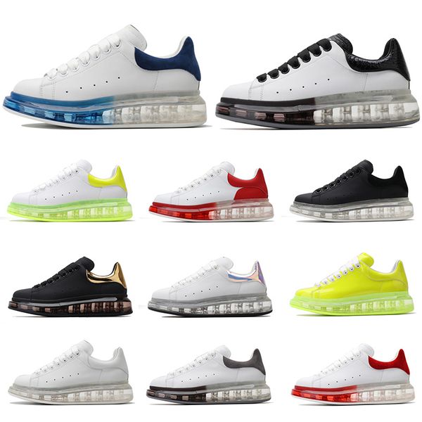 

2020 new season lace-up casual platform shoes sole trainers red white transparent crystal bottom flats men big size women sneaker, Black