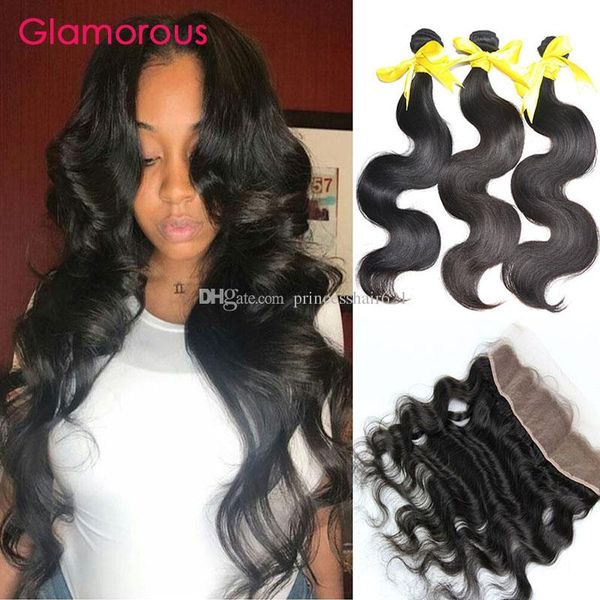 

Glamorou virgin human hair 13x4 lace frontal with bundle malay ian indian peruvian brazilian body wave hair with frontal clo ure 4pc lot