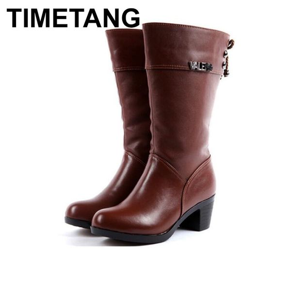 

timetang cowhide wool women shoes winter boots genuine leather boots 2018 new plus size in-tube snow women, Black