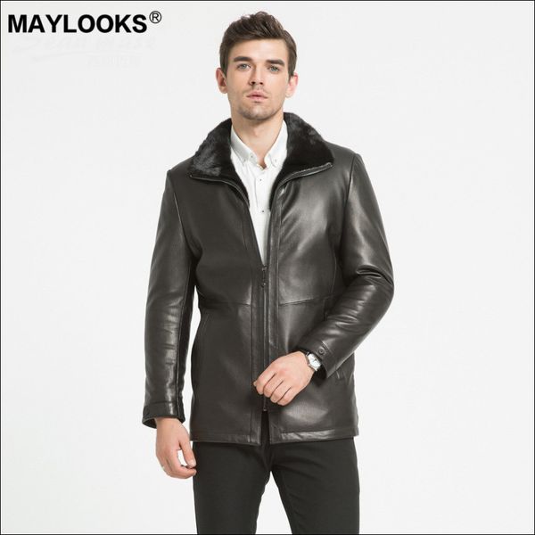

may looks new men's leather leather fashion goat wear - resistant vertical lapels in fall / winter 2019 ws117, Black