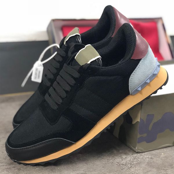 

new designer shoes rockrunner camouflage noir fabric nappa sneaker genuine leather mens women flats luxury trainers size 35-45, Black