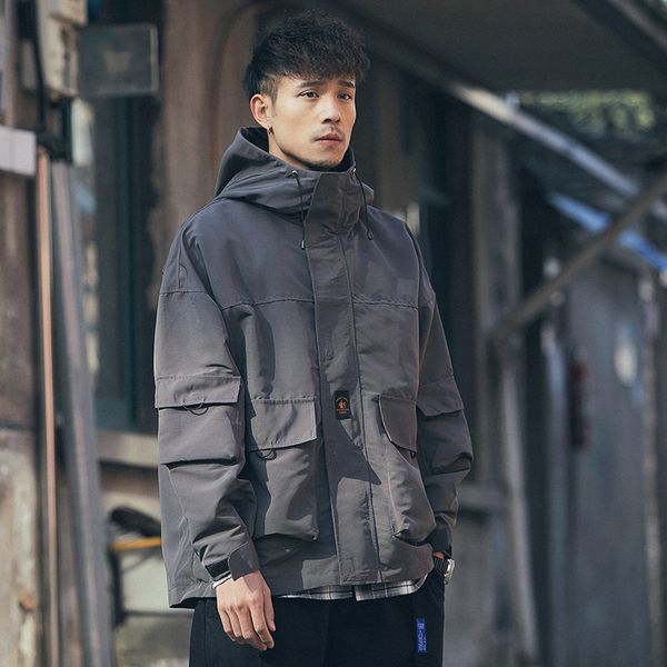 

ewq / men's wear 2020 spring new jackets 3 colors long sleeve hooded jacket fashion casual oversize loose coat clothing hd539, Black;brown
