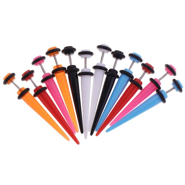 

6 pairs assorted acrylic taper with o-ring fake cheater illusion earring 16g, Slivery;golden