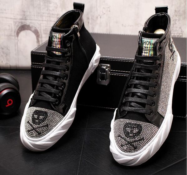 

fashion men high british style shoes men rhinestone causal luxury shoes red black bottom rubber shoes for male black red