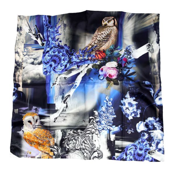

elegant handmade brand 100% 14mmtwill silk scarf twic-200127a, Blue;gray