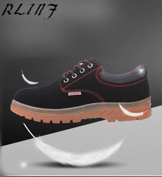 

rlinf leather beef tendon bottom breathable wear-resistant anti-smashing anti-piercing safety protective shoes, Black
