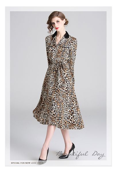 

new 2019 spring v sleeve neck a line vintage dresses, size s-xxl, leopard print design fashion and graceful ladies dress, Black;gray
