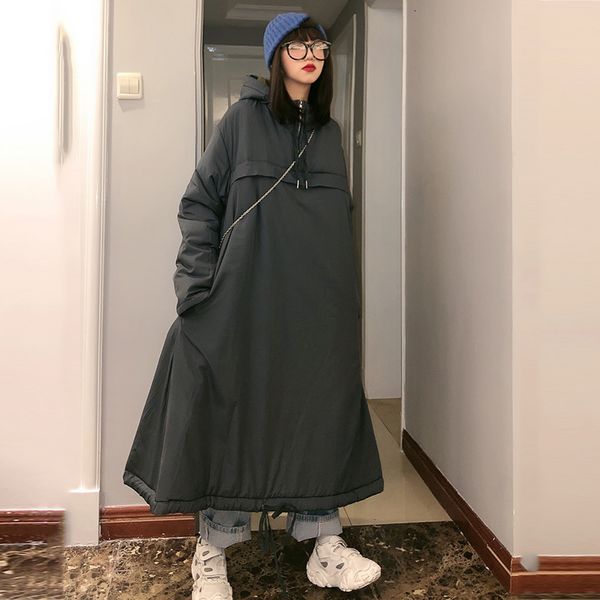 

letter casual a line long parkas women 2019 winter pullover korean fashion tide style hooded collar parka coat dmy1478, Black