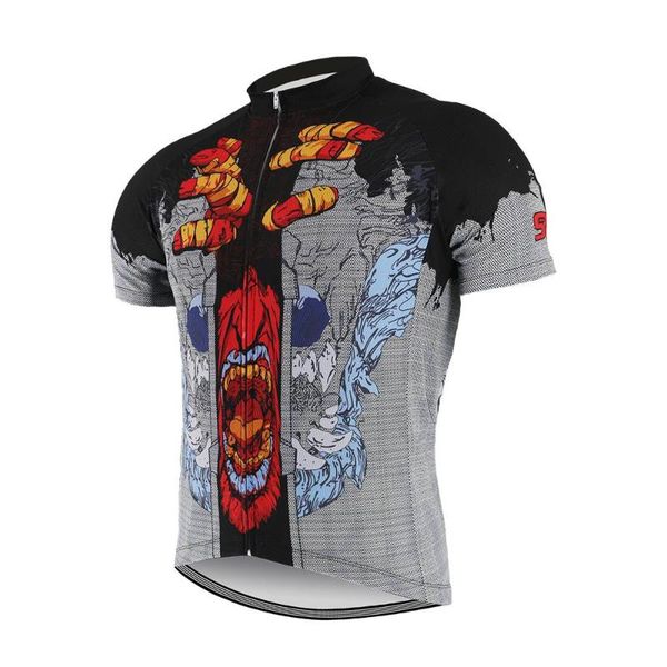 

suotf roaring wolf head breathable men women sport summer retro cycling clothing mountain shirt mountain bike cycling jersey, Black;red
