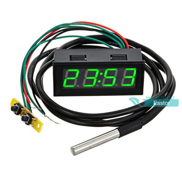 

0.56 dc 0-30v voltmeter thermometer clock 3in1 meter gauge with 1 meter ds18b20 temperature sensor green blue red yellow light