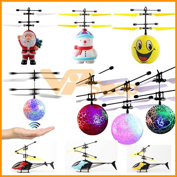 

New flying toy mini rc drone anta clau ball emoji nowman infrared induction led light flying helicopter for kid chri tma gift