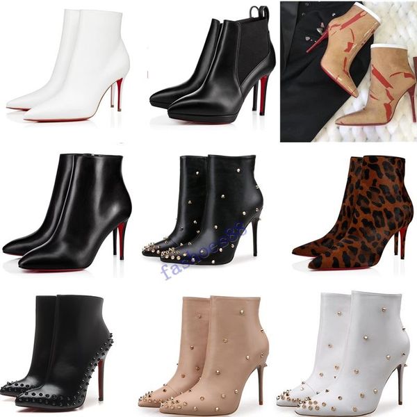 

original box] new womens high heels 100mm boot red bottom ankle winter real leather pumps paris boots size 35-41, Black