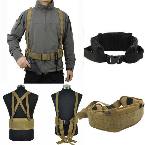 

tactical waist padded belt with h-shaped suspender for sport, Camo;black
