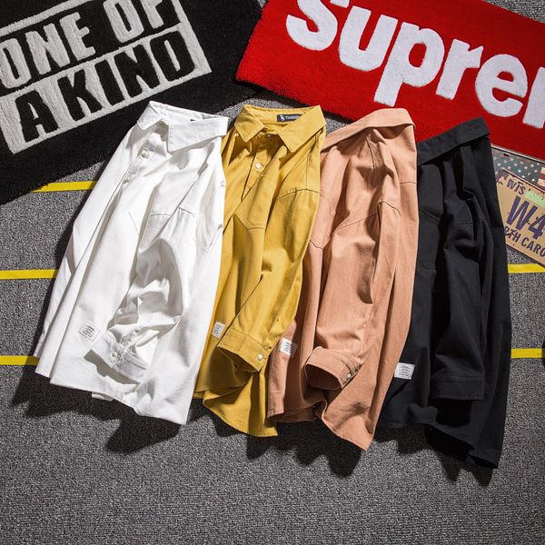 

2020 summer solid color wild men's short-sleeved shirt korean loose trendy handsome casual shirt white black mens shirts