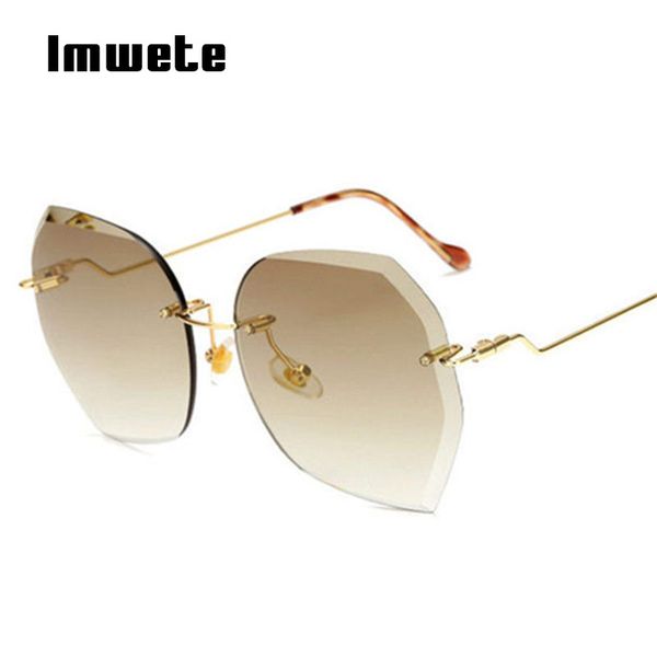 

imwete oversized sunglasses for women classic designer frameless diamond cutting lens sun glasses ladies luxury gradient eyewear, White;black