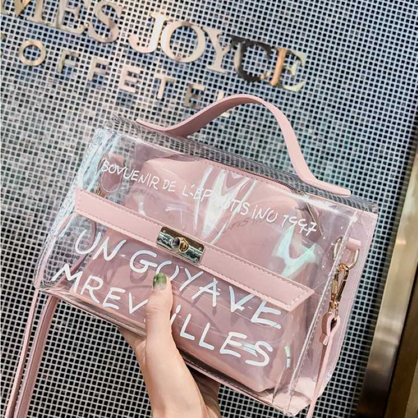 

2020 women's bag korean new single shoulder bag transparent inner pocket fashion versatile girl's oblique straddle handbag