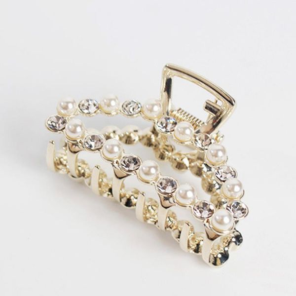 

fashion girl women hair claw pearl hairpin crystal hair clips accessories lady wedding hairclips bridal grip clamp, Golden;white