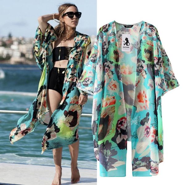 

outerwear & coats jackets floral chiffon kimono oversized cardigan with fringe shawls coats and jackets women 2018nov30, Black;brown