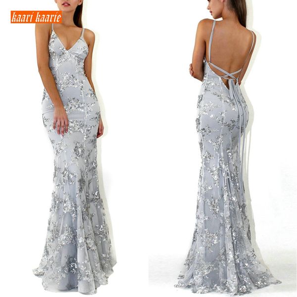 

elegant silver formal dress mermaid evening gowns 2019 evening dresses long party tulle embroidery sequined backless women, White;black