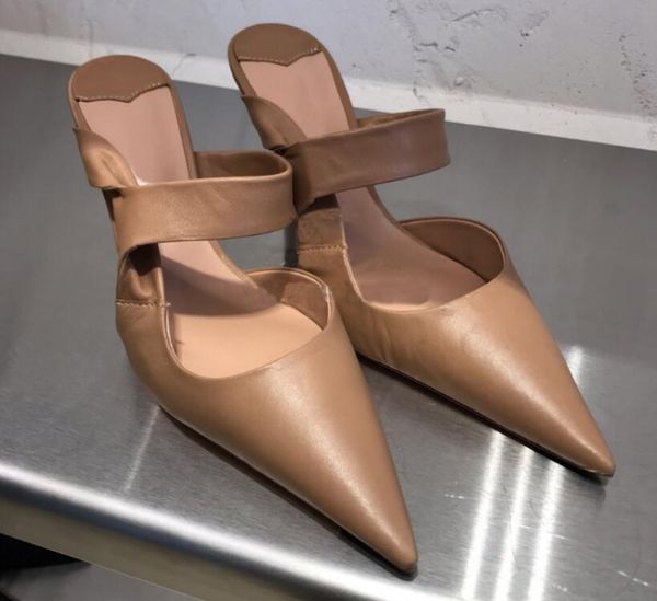 

new women high heel sandal 8cm short pointed muller shoes thin heel shallow mouth high baotou sandals 35-39, Black