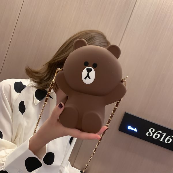 

cartoon bear silica gel shoulder bags zipper soft clutch purses and handbags luxury handbags women bags designer chain crossbody