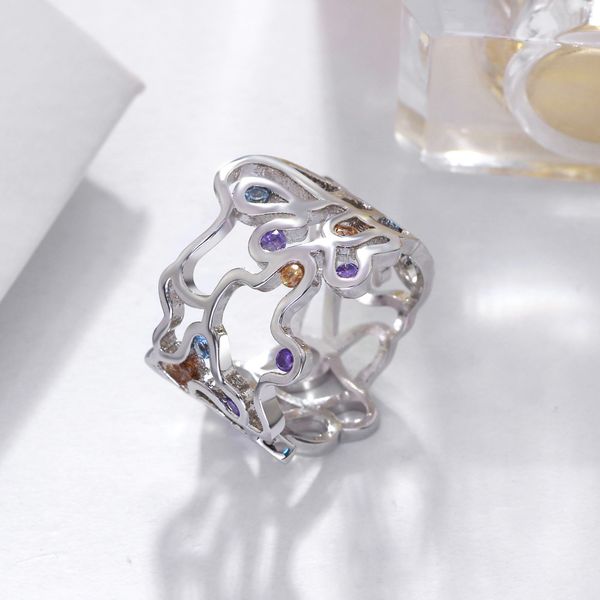 

fashion- colorful crystal ring trendy jewelry fast shipping hollow jewellery female beautiful rings, Golden;silver