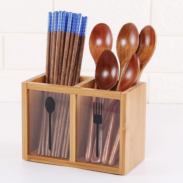 

multifunctional bamboo chopsticks storage box drain chopsticks stand spoon fork knife holder partition kitchen organizer