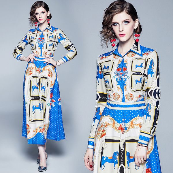 

new spring runway women's paisley floral print lapel neck classic shirt dress plus size office lady slim party evening dresses, Black;gray