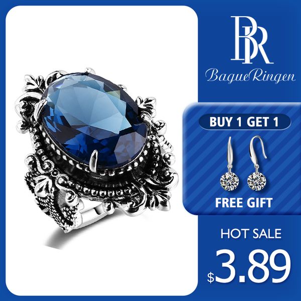 

bague ringen нового прибытие vintage большое овальный сапфир gemstome кольцо для женщин мужчины 925 sterling silver ring anniversary party п, Golden;silver