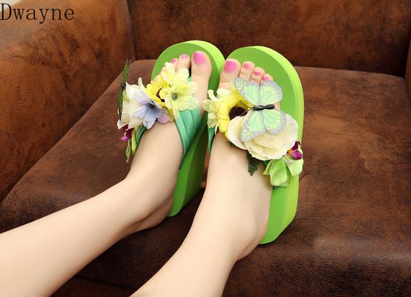 

2020 color bottom butterfly love flower women's flowers beach shoes flip-flops wedge slippers sandals women summer non-slip shoe, Black