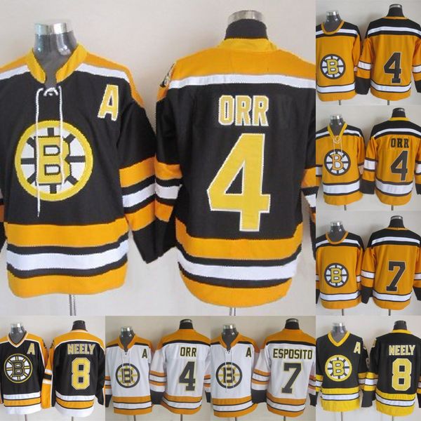 

Boston 4 Bobby Orr Bruins 7 Phil Esposito Jersey Stitched Name and Number Fast Shipping Vintage Home Black White Yellow Hockey Jersey