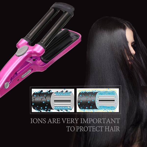 

professional ceramic hair curler mini 3 barrels big wave curling iron hair curlers crimping iron fluffy salon hair styling tools