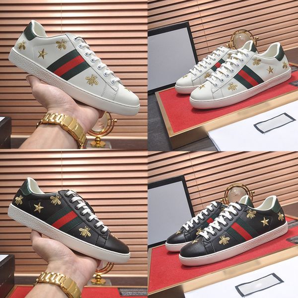 

2019 men women casual shoes fashion luxury brands designer sneakers lace-up running shoes green red stripe black leather bee embroidered, Red;white