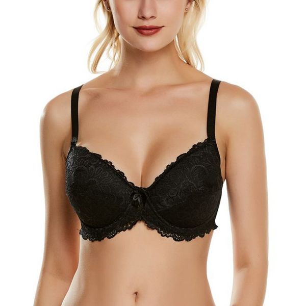 

women floral lace bras push up brassieres lace stitching bras, Red;black